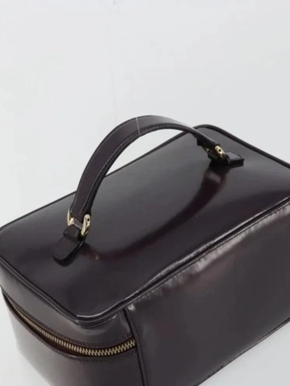 GUCCI Bamboo Vanity Hand Bag Patent leather Navy Gold 032 1956 0150 Auth 182446